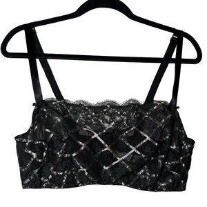 Cacique Unlined Balconette Underwire Bra Black Lace Metallic Silver Sz 40D